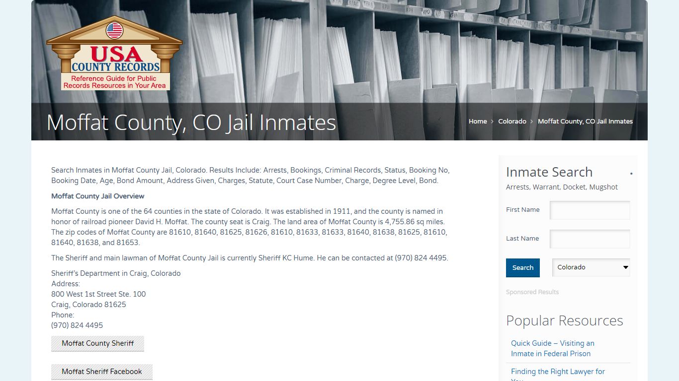 Moffat County, CO Jail Inmates | Name Search
